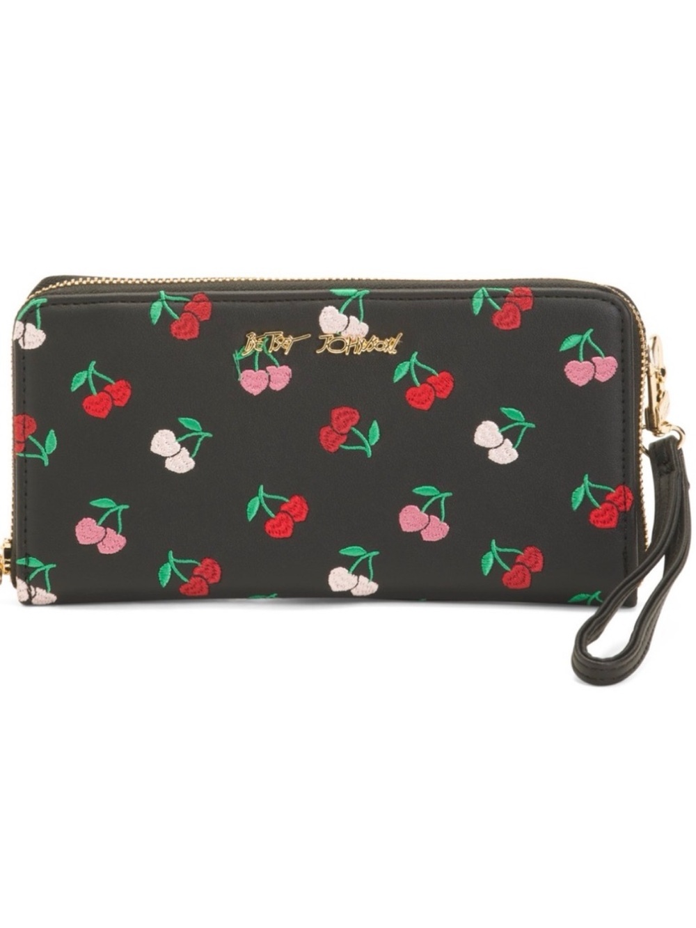Betsey Johnson Black Cherry Zip-Around Wristlet Wallet new in box